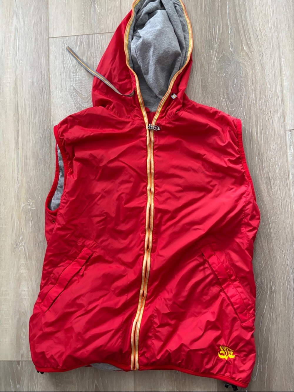Diesel Red Hooded Vest with Gold Trim and Gray Lining 21"pit-pit